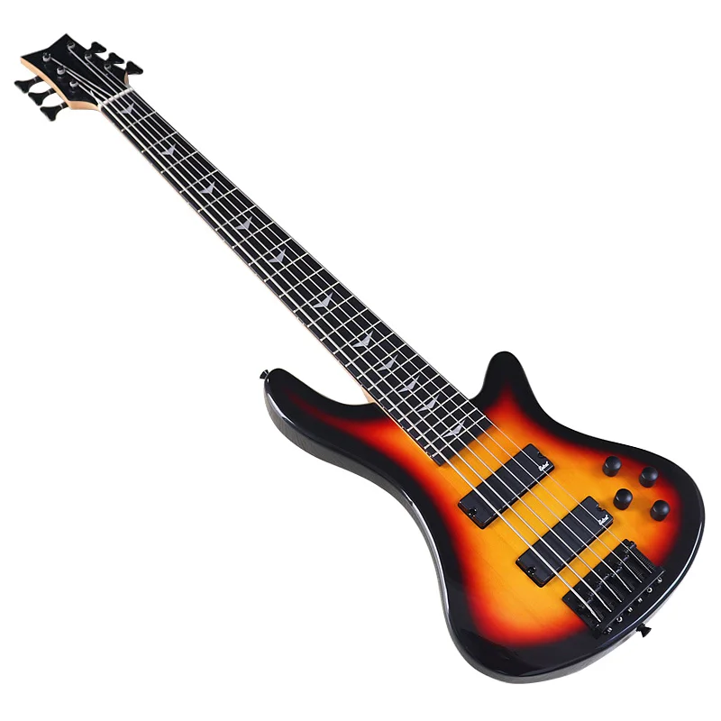 Sunburst 6 String Electric Bass Guitar 43 Inch Bass Guitar High Gloss Full Basswood Body Good Handicraft