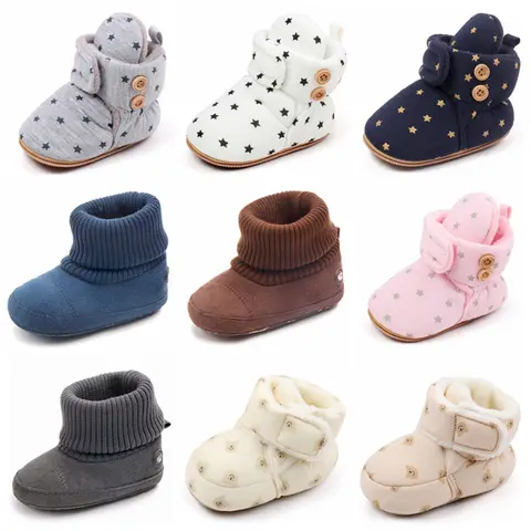 2024 Winter Baby Boots, Infant Girls Boys Warm Fashion Solid Shoes with Fuzzy Balls First Walkers Kid Shoes 0-18M High Quality