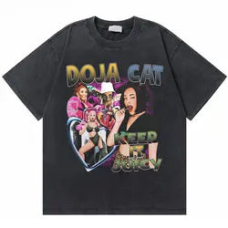 Rare Washed Vintage Doja Cat Keep It Juicy Graphic T-shirts Men Women Fashion Hip Hop Oversized Tshirt Men's Aesthetic T Shirts
