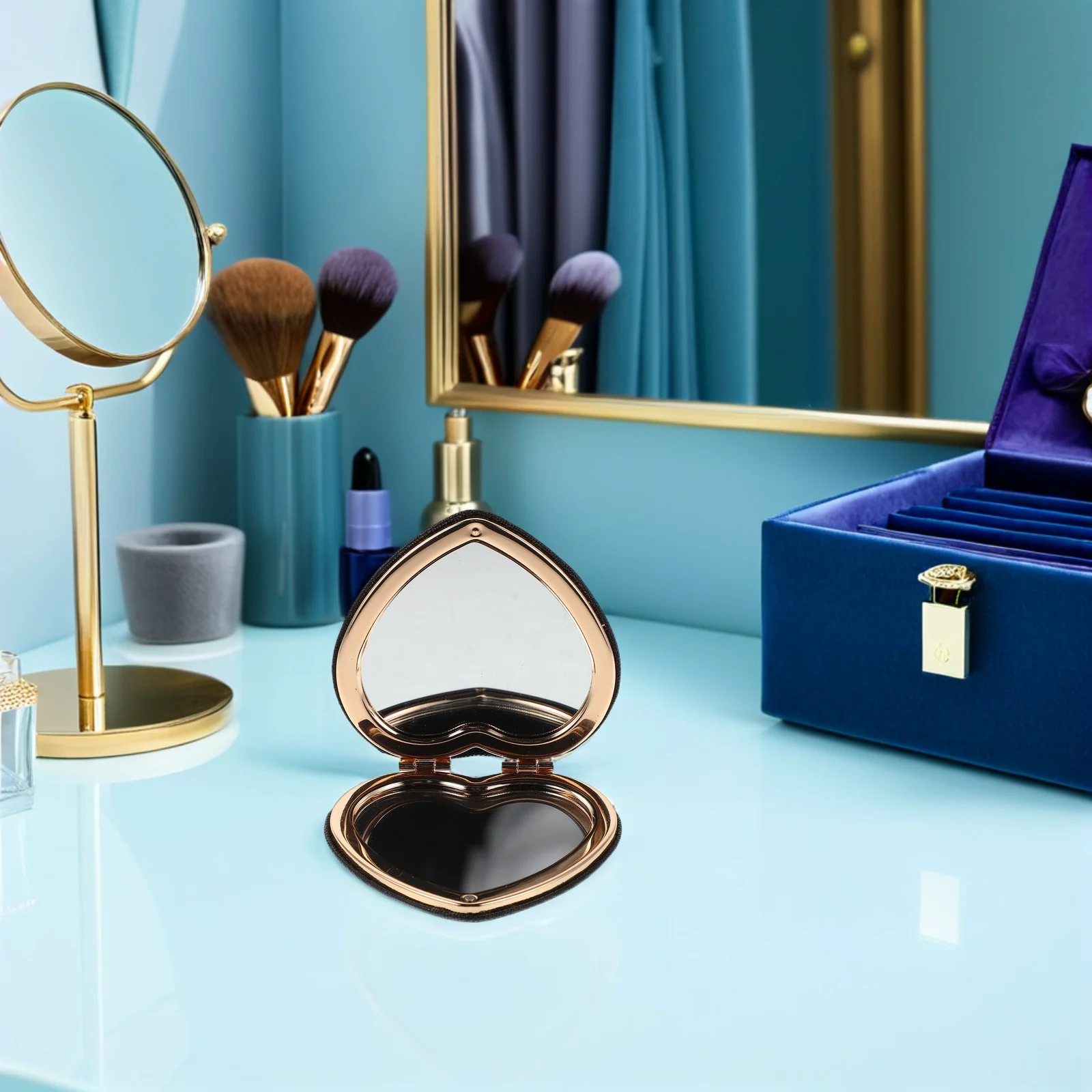 مرآة مكياج مزدوجة الجوانب قابلة للطي مع تفاصيل فراشة - مرآة سفر صغيرة محمولة لحقيبة اليد، مدمجة للسيدات أنيقة