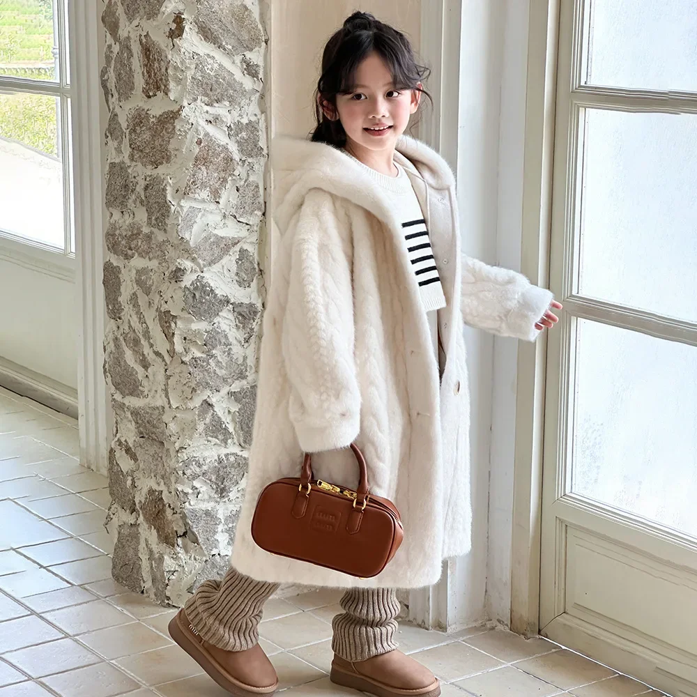 Childrens Clothing 2024 New Girls Fur Coat Baby Thick Versatile Solid Color Childrens Winter Coat