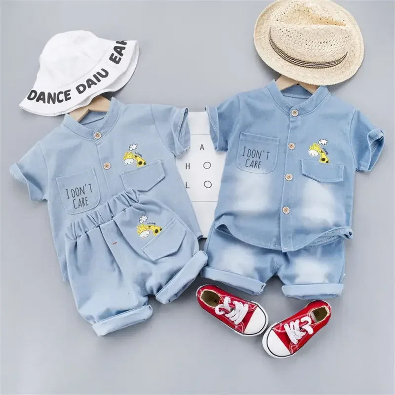 New Summer Kids Boys Denim Clothing Children Casual Short Sleeve Shirt Shorts 2Pcs/sets Kids Sportswear Toddler Fashion Clothes