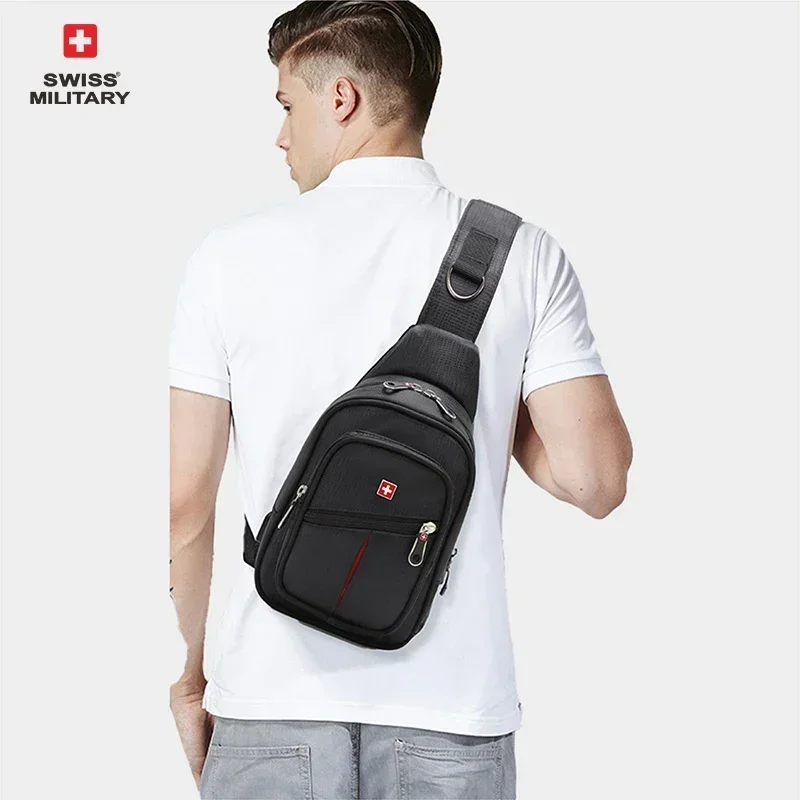 SWISS-Bolsos de pecho para hombre, bolsa de hombro tipo bandolera impermeable para ocio al aire libre, bolso de pecho de gran espacio, práctico y