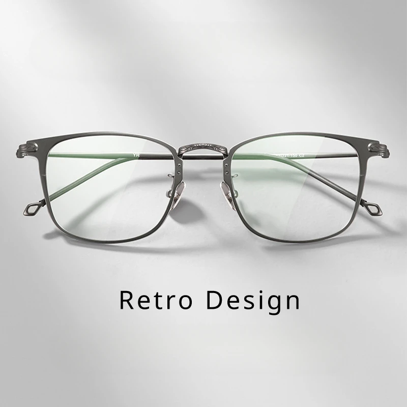 New Pure Titanium Eyeglass Frame with Classic Retro Ultra Light Eyeglass Details Carved Flat Mirror Anti Blue Light Man Woman