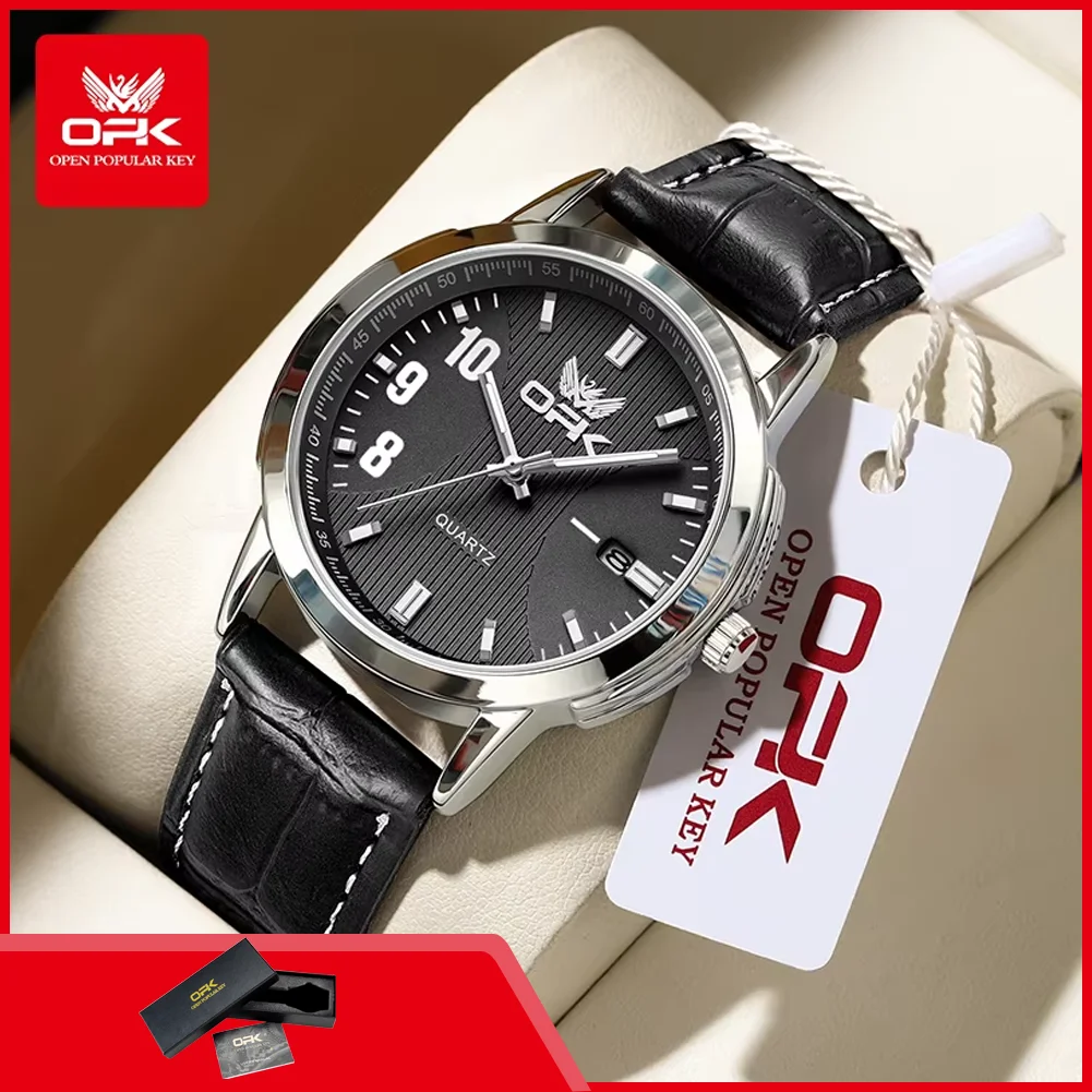 OPK 6021 Quarzuhren für Herren, Original-Lederarmband, lässige Mode-Herrenuhr, einfache Business-wasserdichte Herrenuhren