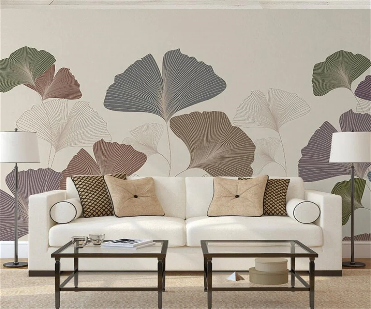 Customized mural Nordic bedroom American Southeast Asian retro gingko leaf decorative tropical wallpaper background papel tapiz