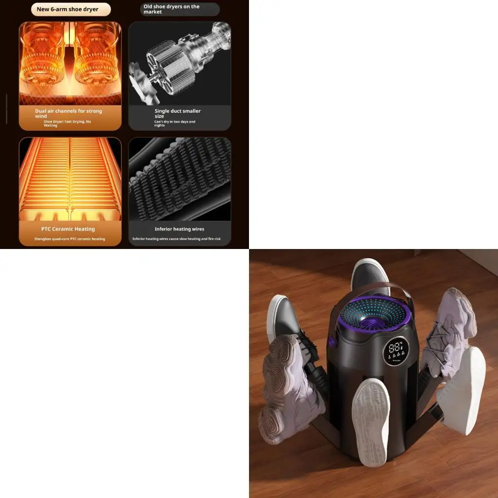

6 Prong Electric Shoe Dryer Foldable Design Fast Warm Airflows Quiet Operation