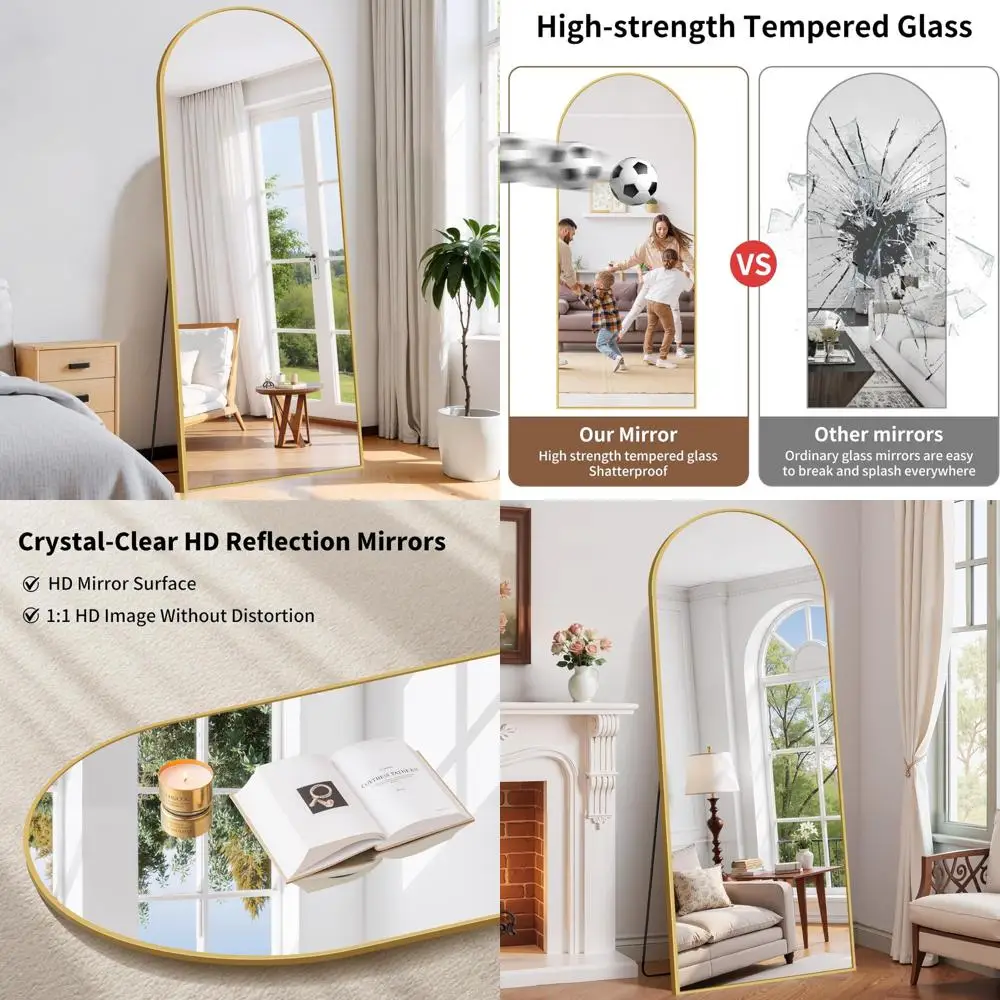 Floor Standing Full Length Mirror with Aluminum Frame, 68x22 Inches, for Hanging or Leaning, Perfect for Home and Dressing Rooms