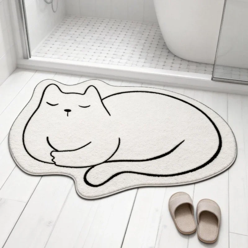 Cute Cat Pattern Furry Mat Irregular Bedroom Rug Nonslip Baby Crawling Carpet Children's Room Decor Soft Floor Home Decoration