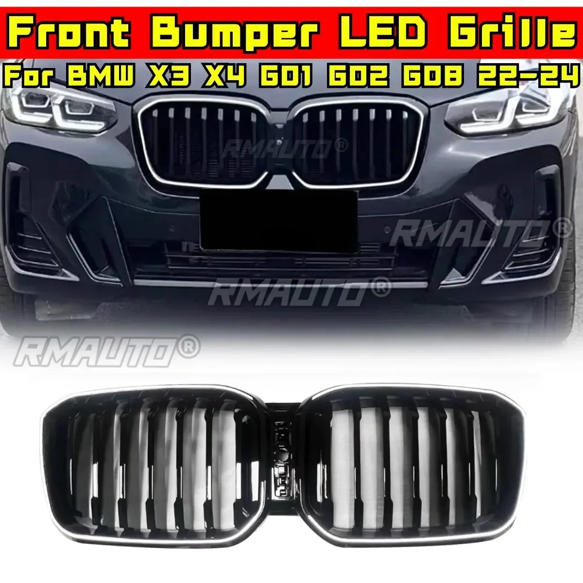 

LED Bumper Grill for BMW X3 X4 X3M X4M G01 G02 G08 2022-2024 Car Front Racing Grille Body Kit Front LED Grille Car Accessories