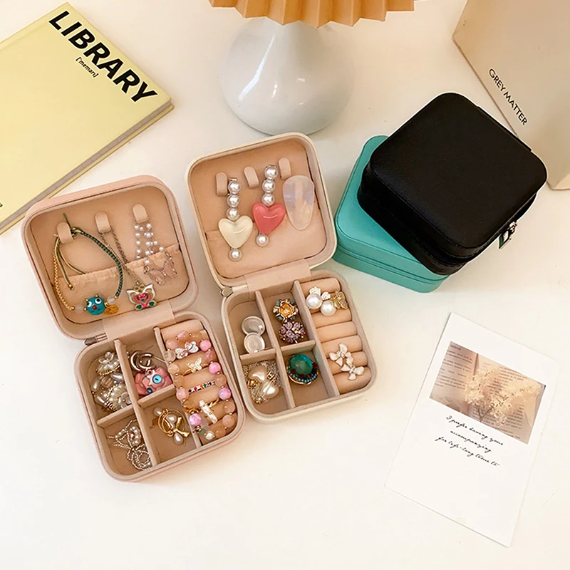 Mini Sieraden Organizer Display Reizen Sieraden Rits Case Doosjes Oorbellen Ketting Ring Draagbare Sieraden Doos Flip Top Opslag