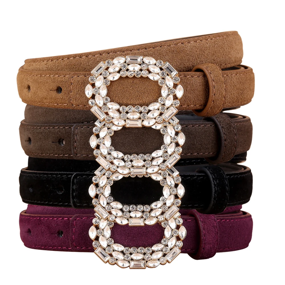 

Leather Belt Women New Rhinestone Inlaid Oval Buckle Decorative Jeans Belt Women
