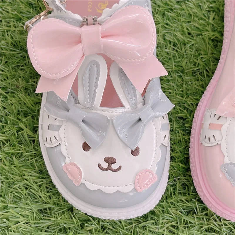 Chic Lolita Shoes Women Kawaii Japanese Style Zapatillas Mujer Sweet Cute Bunny Round Head Doll Shoes Girls Harajuku Flat Shoes