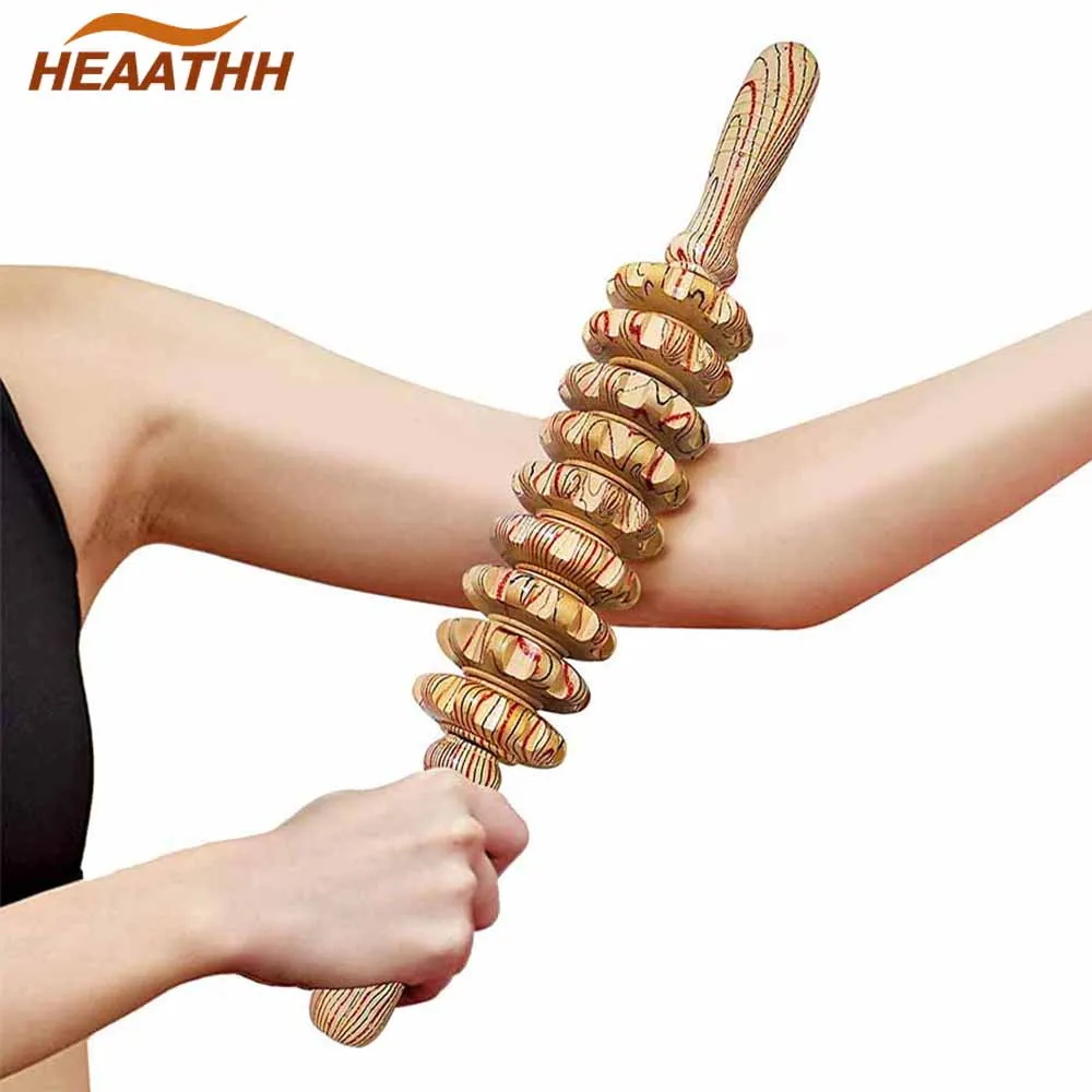 

9 Rollers Wooden Massage Stick Handheld Anti-Cellulite Lymphatic Drainage Massager for Body Shaping, Muscle Massage Relax