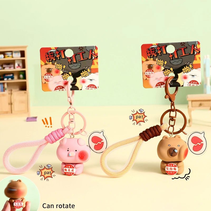 Creative Beaten Workers Cute Cartoon Pendant Capybara Doll Keychain Backpack Decoration Couple Schoolbag Charm Small Gifts