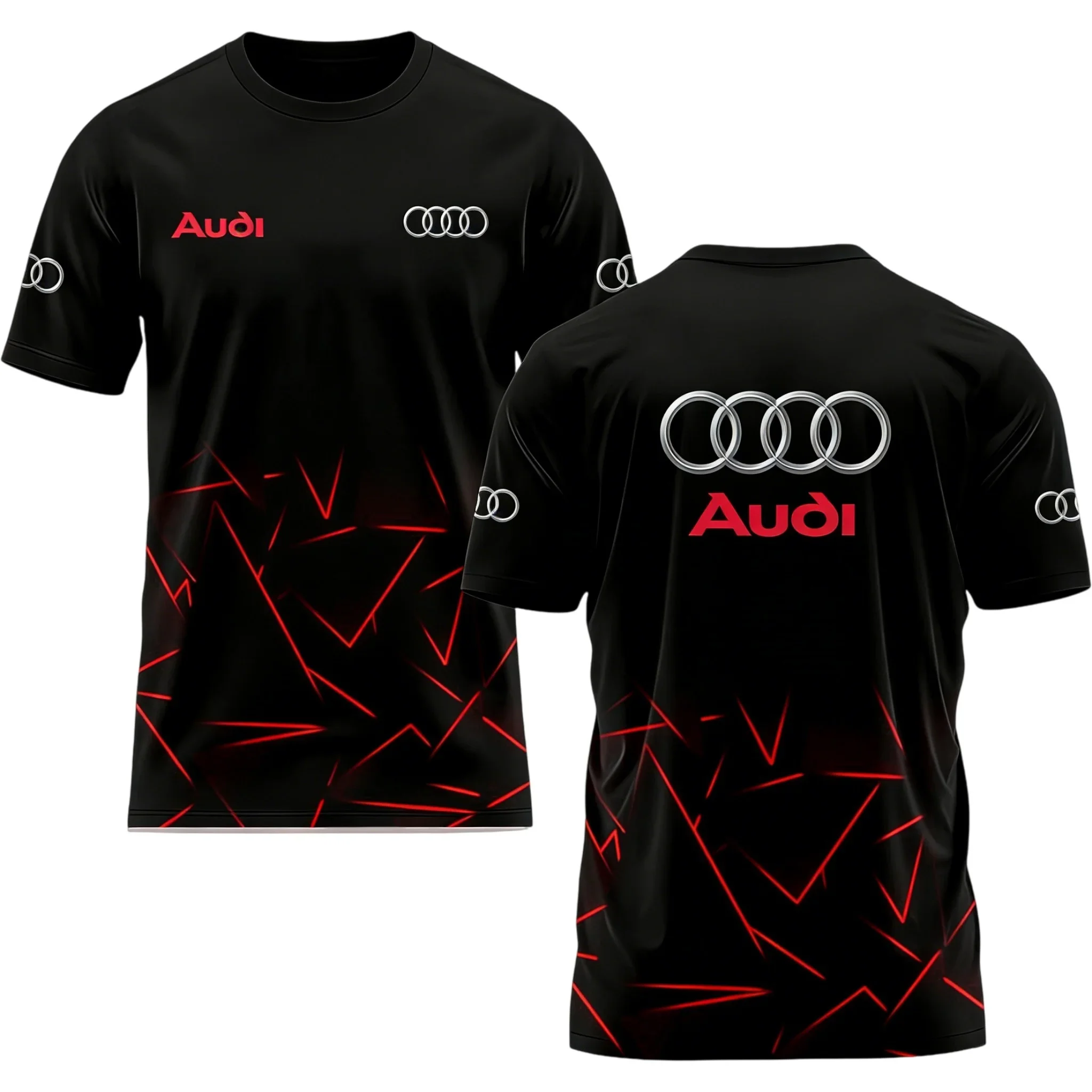 Audi Logo 3D-Druck T-Shirt Herren Sommer 2026 Feuchtigkeitsableitend Schnelltrocknend Bequemes Kurzarm-Trendshirt