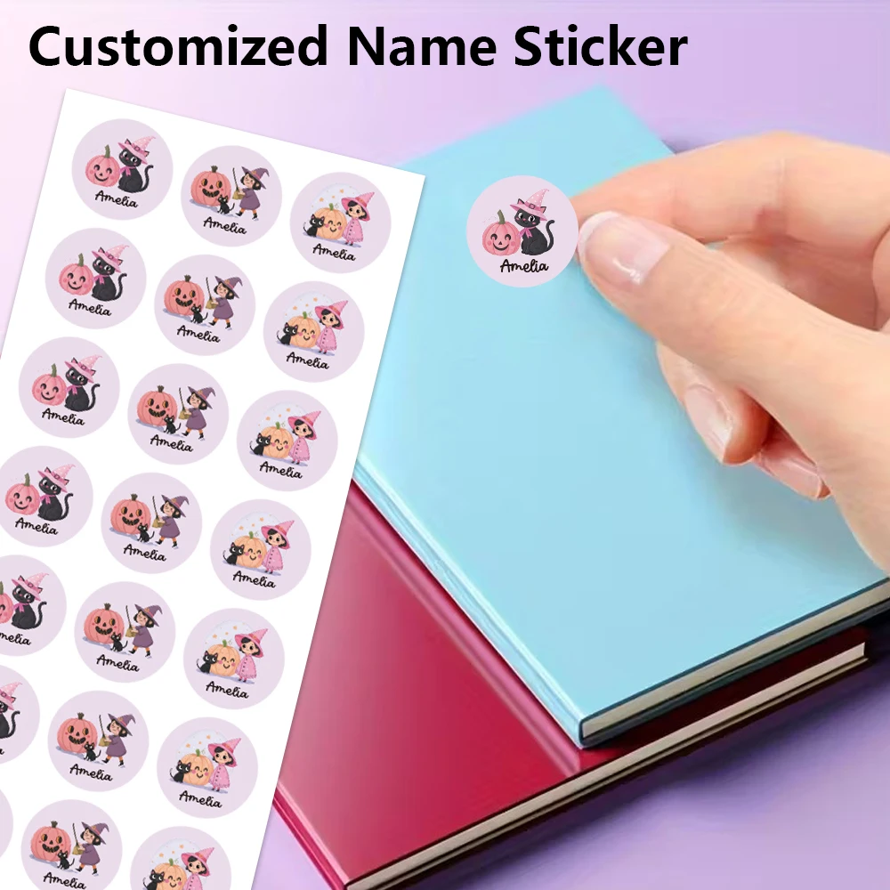 48/ 96pc Halloween Cartoon Oilresistant Personalized Name Stickers Customized Name Stickers Personalized Tag Pencil Label