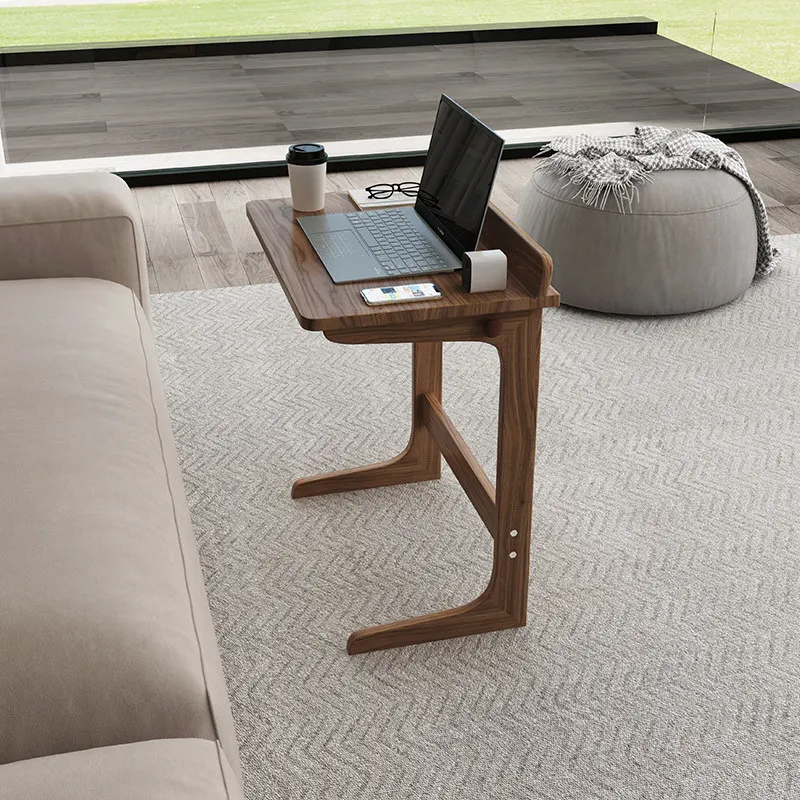 Mobile Solid Wood Side Table Black Walnut Style Sofa End Table With Wheels Mini Bedside Desk Home Small Laptop Table