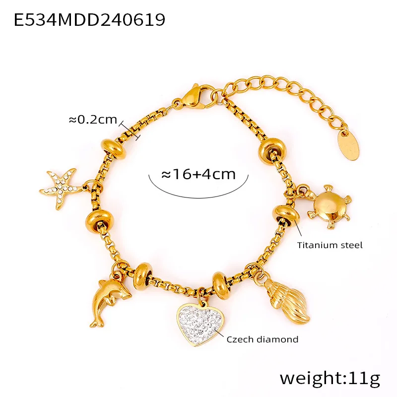 316l Edelstahl Kreuz Mond Sterne Anhänger Armreif Frauen Vintage Strass Herz Armband Luxus vergoldeten Schmuck Geschenk – Detail 2
