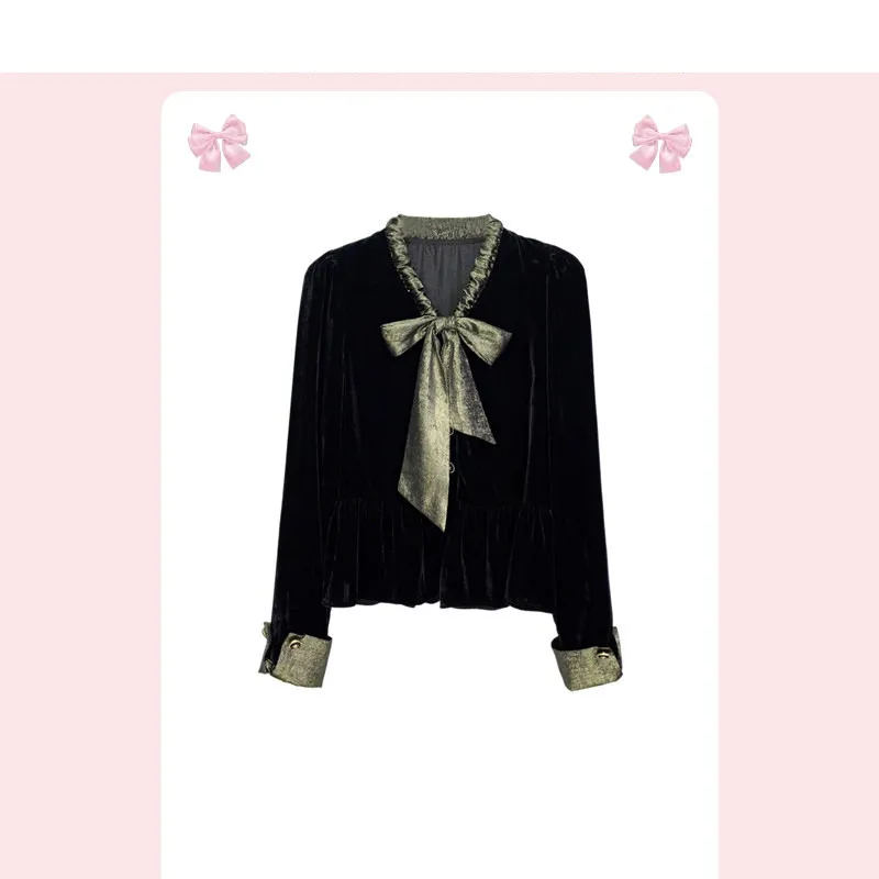 

Ele Velvet Plaid irt Women's Versatile Long Sve Netie Slimming Top Luxury Small Fraance Sle Commute S...