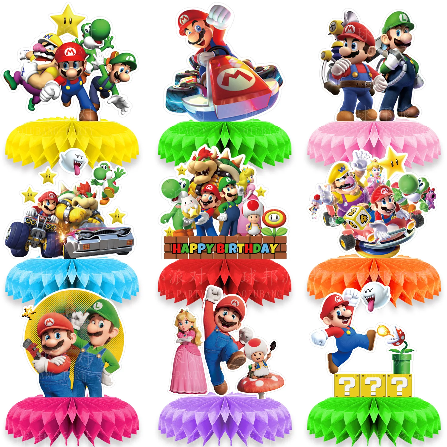 

New 9th Birthday Mario Party Decoration Kids Party Supplies Cupcake Decoration Background Centerpiece
