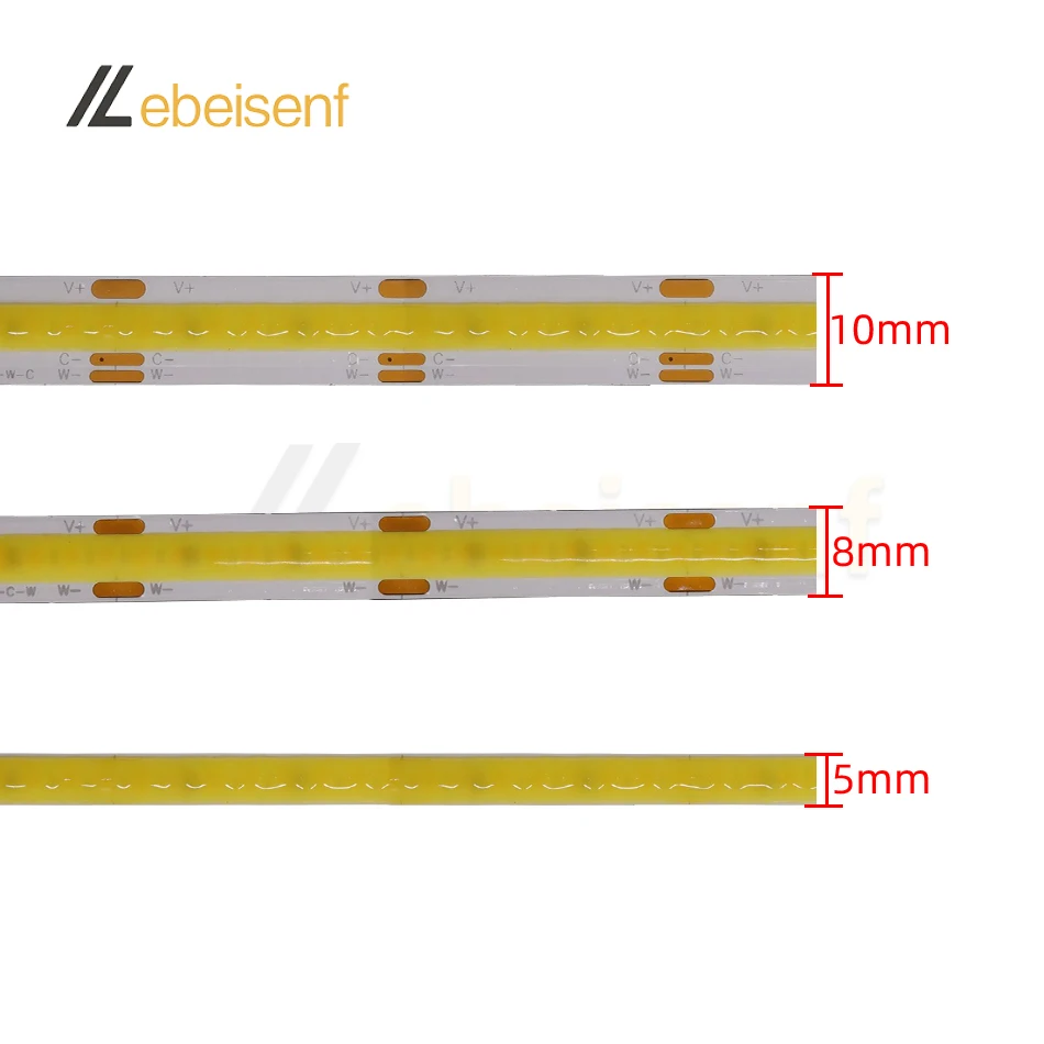 FCOB CCT diod LED listwa oświetleniowa 608 o wysokiej gęstości elastyczny FOB COB 5 8 10 mm szerokości RA90 2700K do 6500K liniowy DC12V DC24V