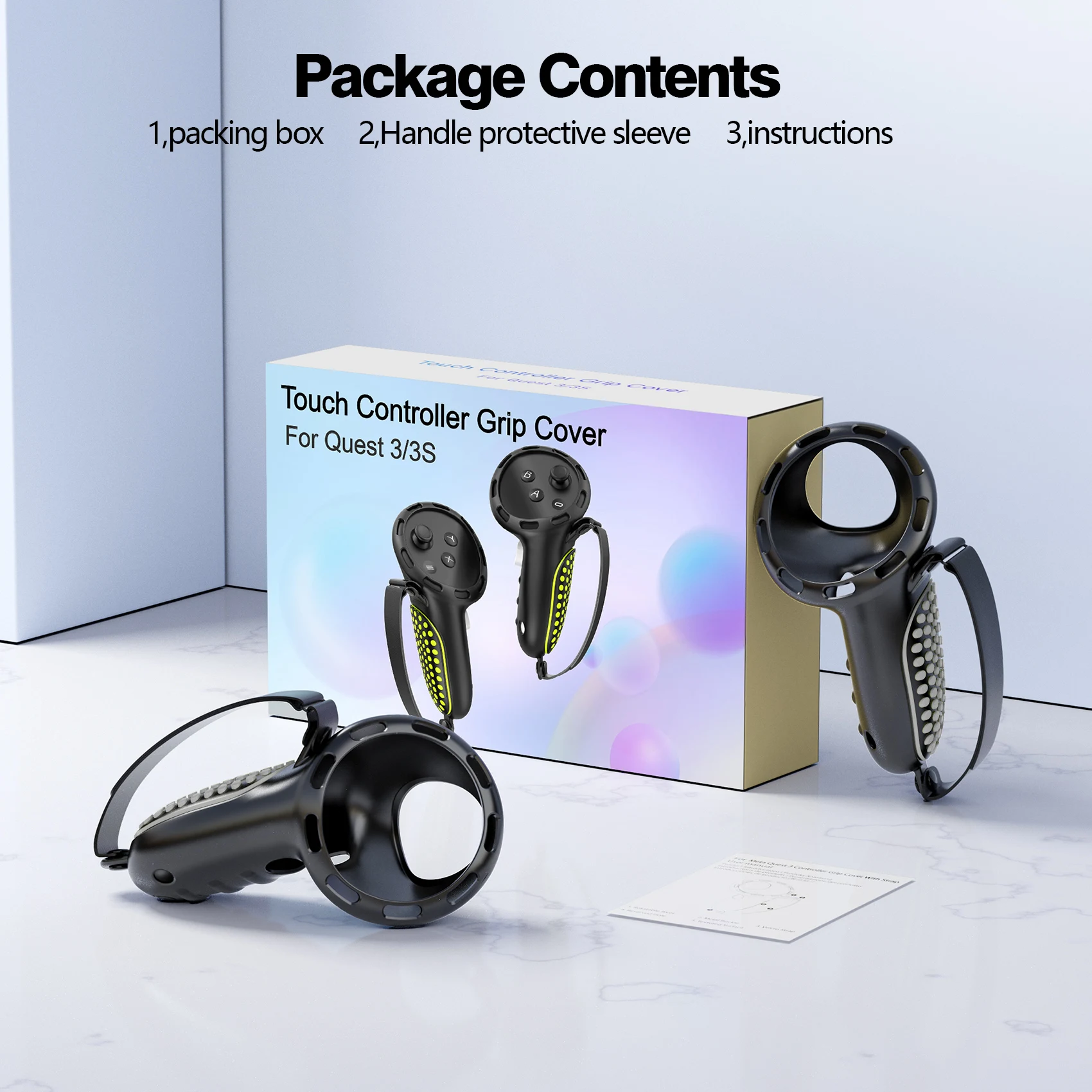 Capa de apertos de controlador compatível com acessórios quest 3s, protetor de capa de aperto de silicone com alças de junta