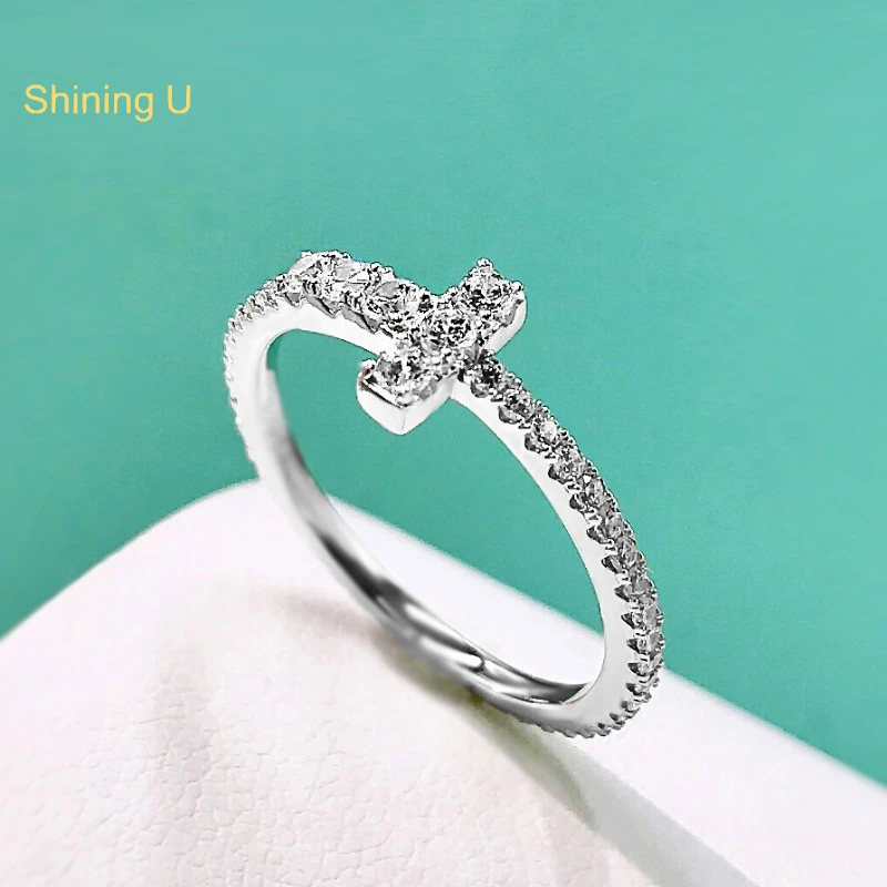 Shining U S925 Silver Full Diamong Gemstone Ring Simple Fine Jewlery for Women Anniversary Gift