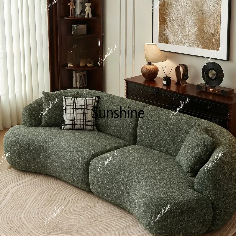 Retro chenille velvet cashew nut solid wood can be fully dismantled and washed fabric, living room sofa
