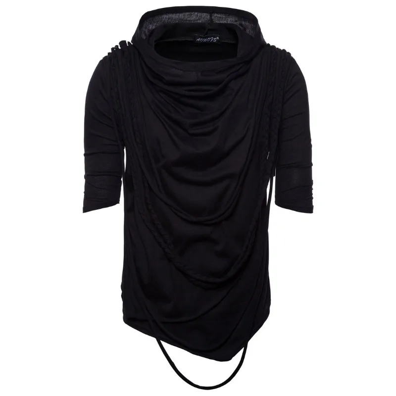 

Summer Trend Short Sleeve Hooded T-Shirt Pile Collar Hip Hop Street Dance Casual Fashion Versatile Men's Clothing