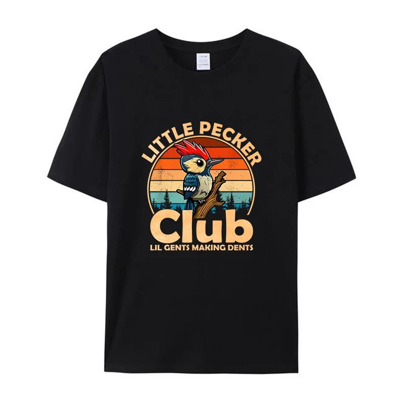 Retro Sun Forest Little Pecker Club Men's T-Shirt Lil Gents Making Dents Cute Birds Women Tee Shirts Streetwear Novelty Gifts