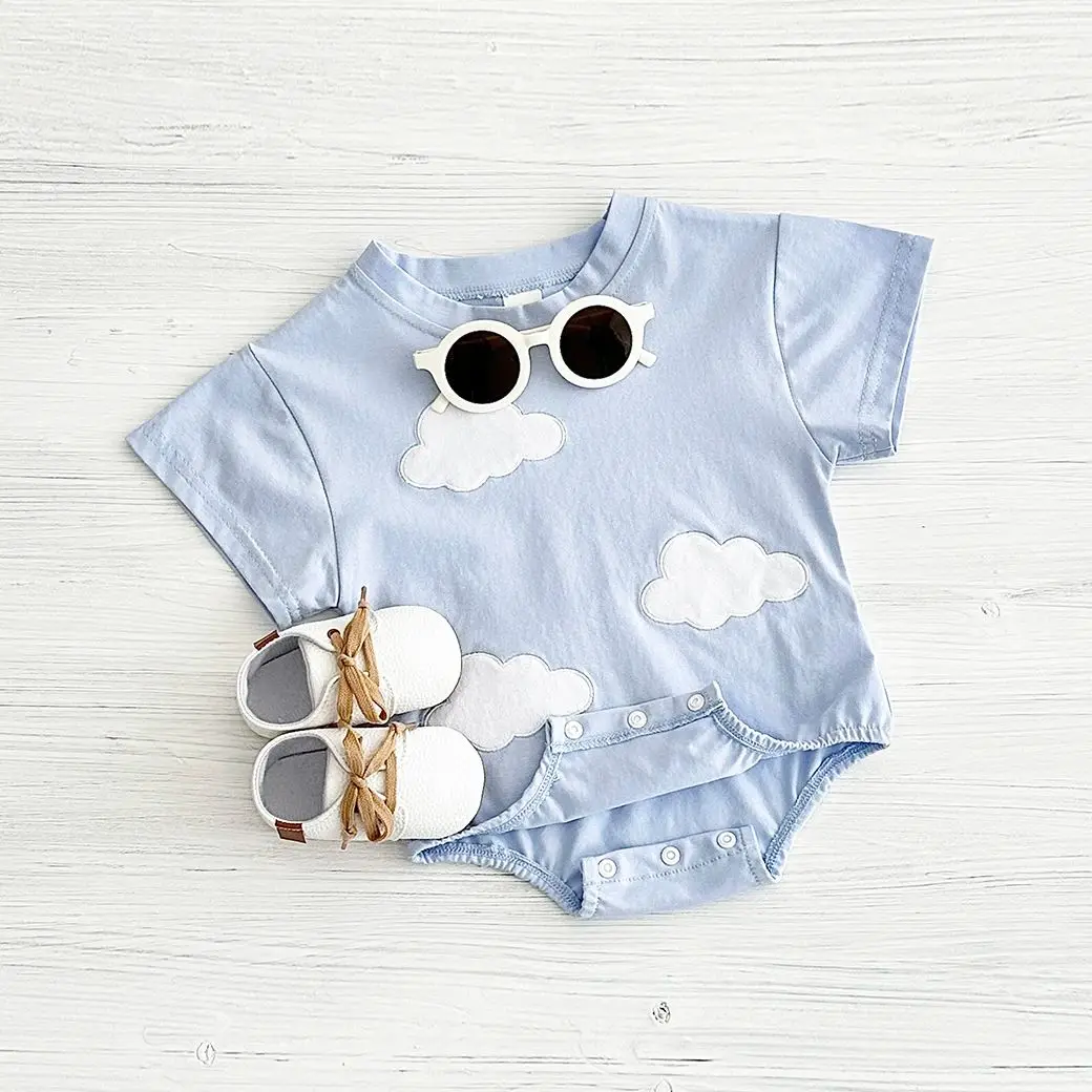 Summer New Newborn Baby Girl Boy Romper 0-18M Cute Jumpsuit Love Cloud Pattern Short Sleeve Soft Infant Clothes