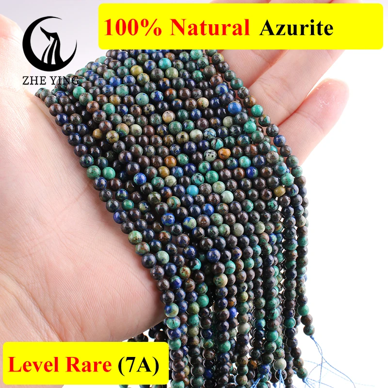 

Zhe Ying 4mm Round Azurite Gemstone Beads Small Natural Stone Beads for Jewelry Making DIY Bracelet Accessories