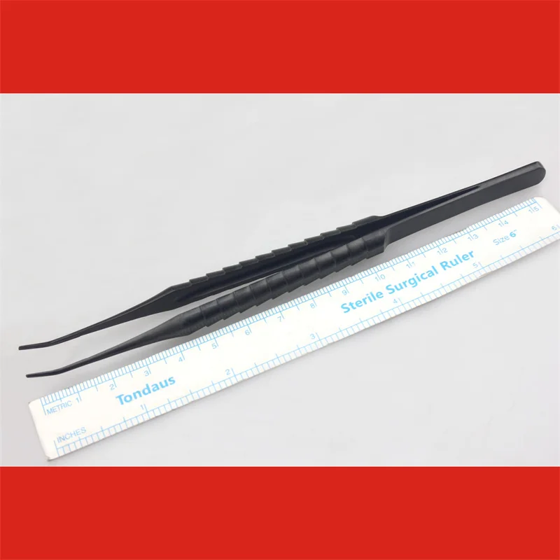 

Медицинские микрощипцы без травм, черный титан, прямой локоть, вогнутые и выпуклые зубы, большая сферическая вена, сердечно-легочная машина