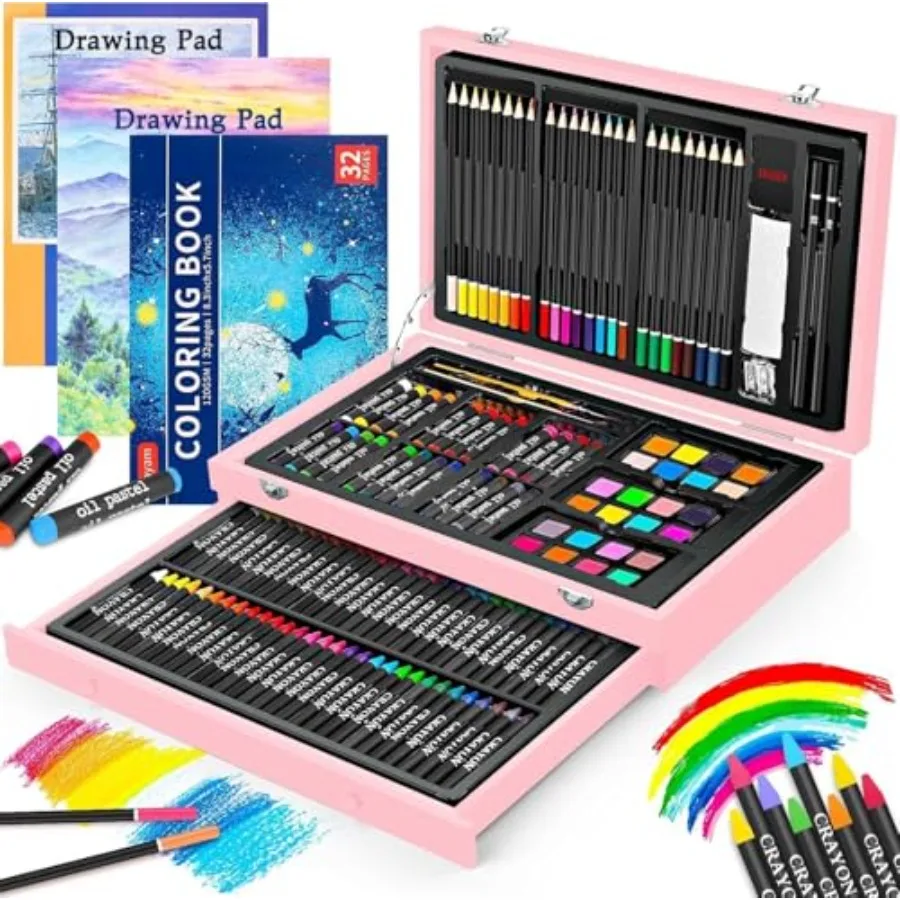

Christmas Birthday Gifts for Teen Girls Trendy Stuff 6-16 Year Old, 150-Pack Art Set Kits with 2 Sketch Pads, Coloring Book, St