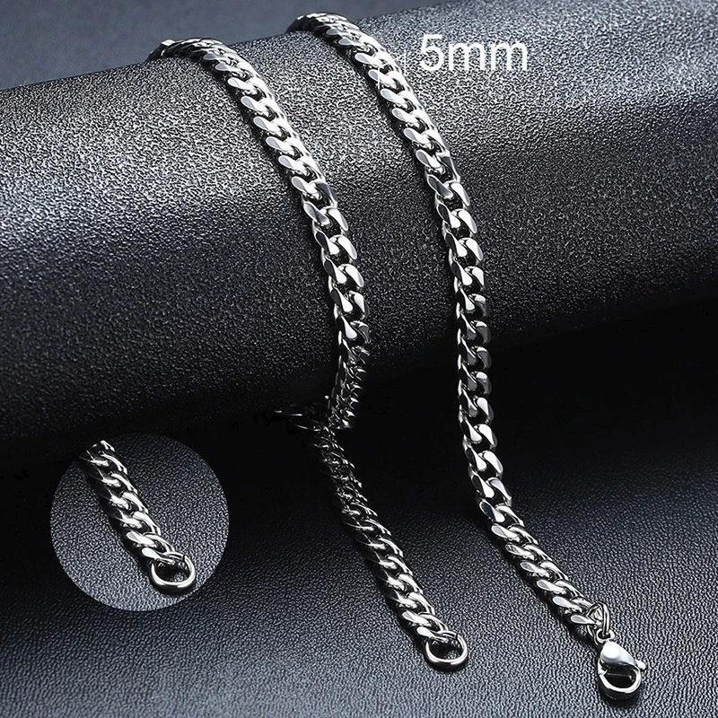 3-11MM klassische kubanische Kette Halskette für Männer Frauen, Silber Schwarz Gold Grau Farbe Edelstahl Ketten, Basic Punk Schmuck Geschenk