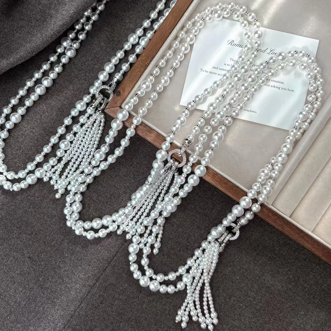 

New Vintage Autumn and Winter Morandi Mixed Color Shell Pearl Clavicle Chain Necklace