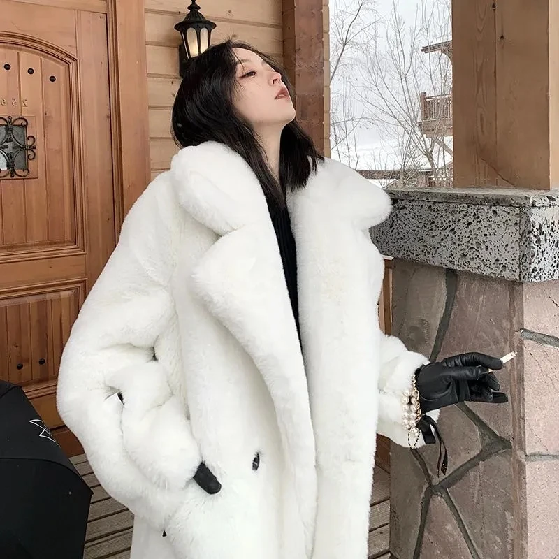 

2023 Autumn Winter New Imitation Rabbit Fur Jacket Women's Overcoat Thicke Warm Parker Coat Fashion Long Loose Mao Mao Fur Coat