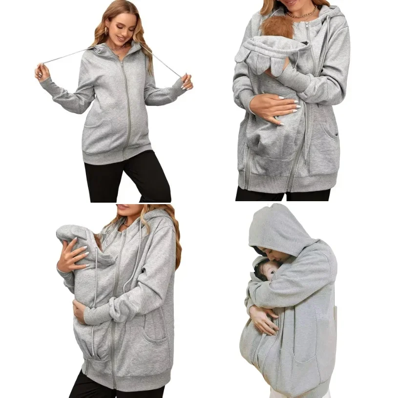 Womens Detachable Kangaroo Jacket for Mom Baby Maternity Hoodies Sweatshirts for Pregnant Women 2024 Winter Warm Clothes