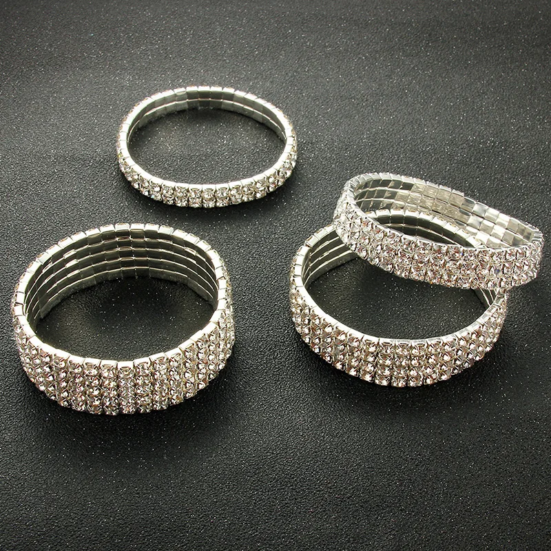 Multi-Style Silver color Rhinestone Bracelets & Bangles Wedding Bridal Bracelet Stretching Wristband Bracelet For Women Jewelry