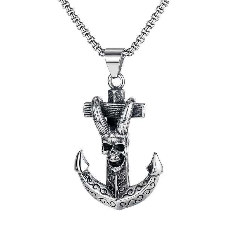 Mens Stainless Steel Vintage Necklace Navy Pirate Anchor Pendant Rotating Ship Rudder Punk Jewelry Gift Wholesale