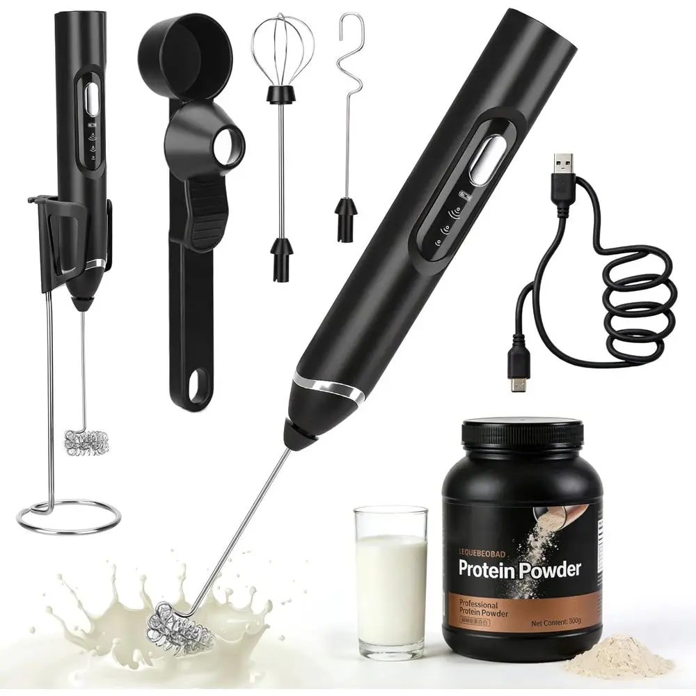 4-in-1 Protein Mixer Set - Rechargeable Wand, Scoop, Waterproof Blender for Drinks and Smoothies