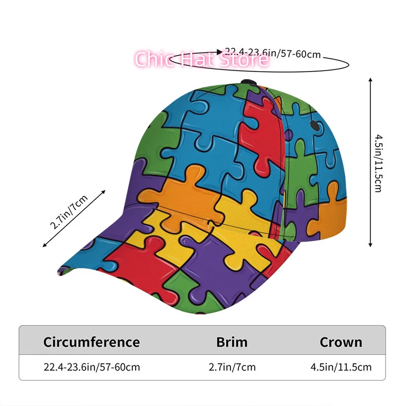 1pc Colorful Puzzle Pieces Print Classic Baseball Cap - Comfortable Duckbill Hat, Ideal for All-Day Wear, Adjustable Design, Lig