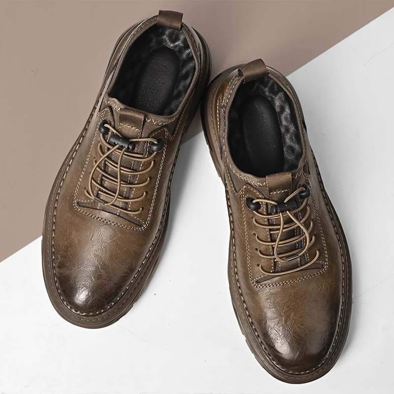 

Retro Men Thick Soled Casual Men Shoes Business Height Increasing Anti Slip Shock-absorbing Youth Work Fashionable Shoes