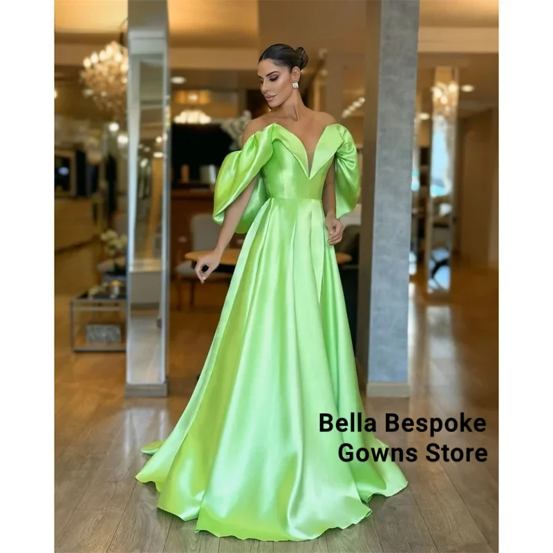 

Customized Green Sweetheart Neck Pleated Prom Dress Off Shoulder vestidos de noche A-Line Floor-Length Formal Evening