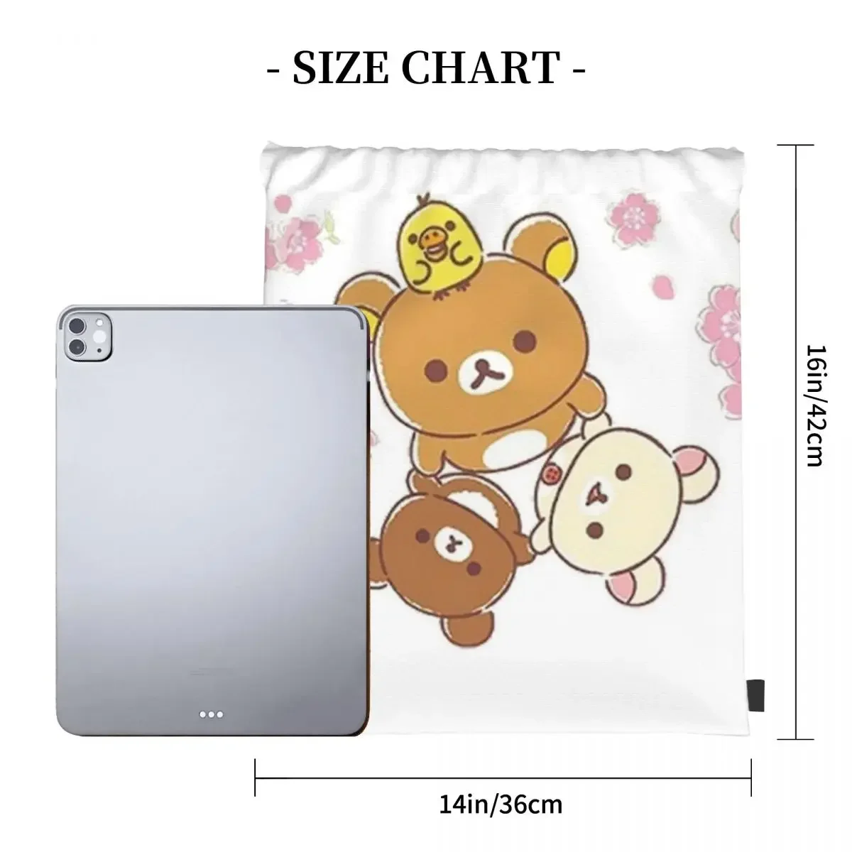 Rilakkuma Sakura Backpacks Fashion Portable Drawstring Bags Drawstring Bundle Pocket Sports Bag BookBag For Travel Students