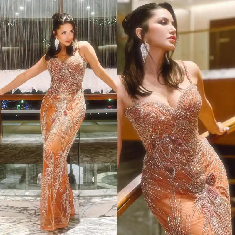 Einzigartige Abendkleider im Meerjungfrau-Stil, trägerlos, mit Spaghettiträgern, Perlenstickerei, rückenfrei, Ballkleider, Partykleider, maßgeschneiderte Robe De Soirée