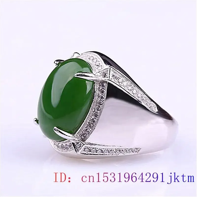 Green Jade Ring Men Zircon Fashion Crystal Charm Gifts Amulet Gemstone 925 Silver Natural Chalcedony Women Jewelry