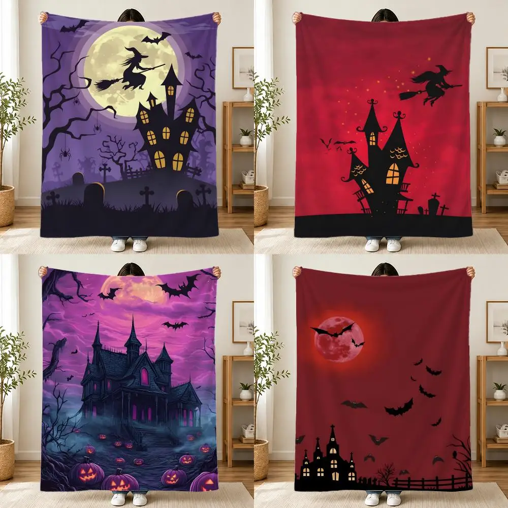Halloween Haunted House Throw Plush Flannel Throw Blanket, Sofa Bed Travel Picnic Home Textile Decor