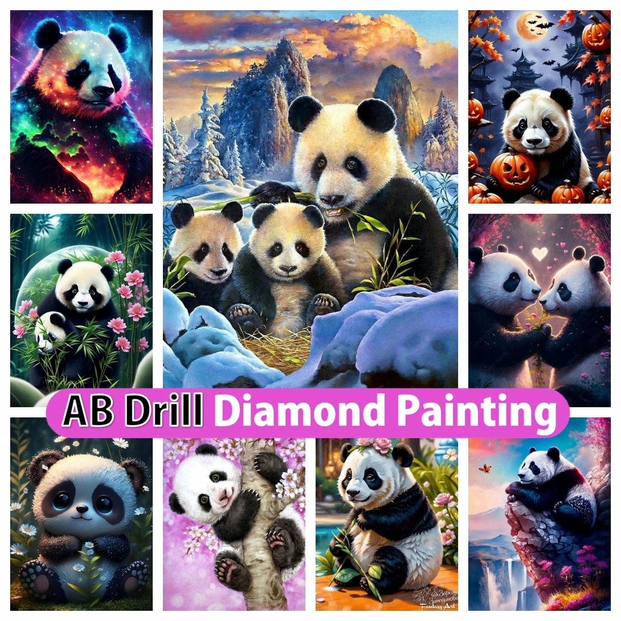 

Cute Panda AB Diamond Painting Fubao Huahua Animals 5D DIY Full Drill Cross Stitch Kit Rhinestone Mosaic Embroidery Home Decor